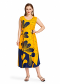 Women's Casual Yellow Floral Lace Up Scoop Neck Midi Tank Dress