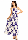 Women's Elegant Purple Floral Print Button Front Shirred Maxi Cami Dress